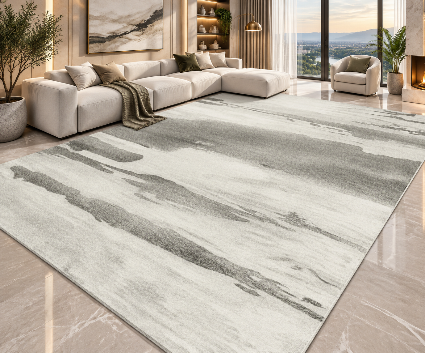 Modern Abstract Area Rug | Striped Wilton Carpet for Living Room, Bedroom & More