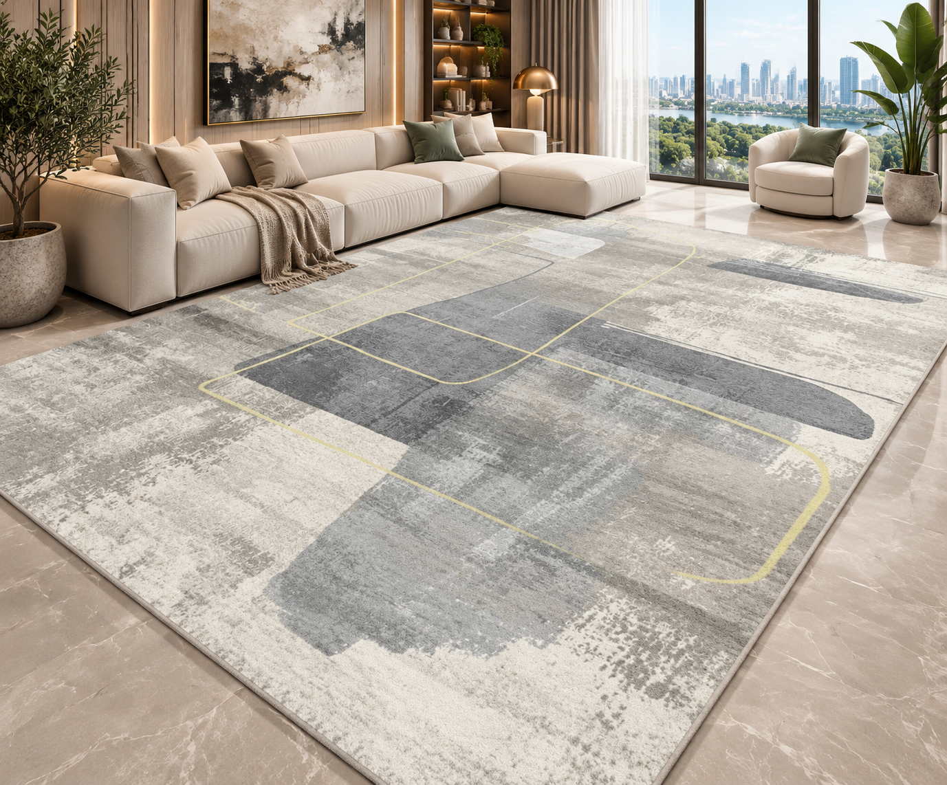Modern Abstract Area Rug | Striped Wilton Carpet for Living Room, Bedroom & More