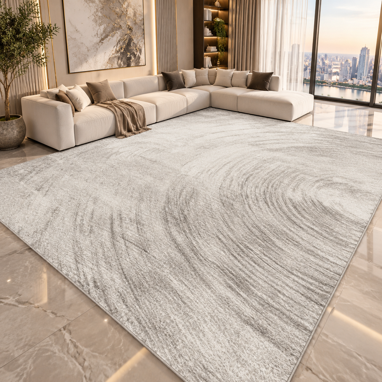 Modern Abstract Area Rug | Striped Wilton Carpet for Living Room, Bedroom & More