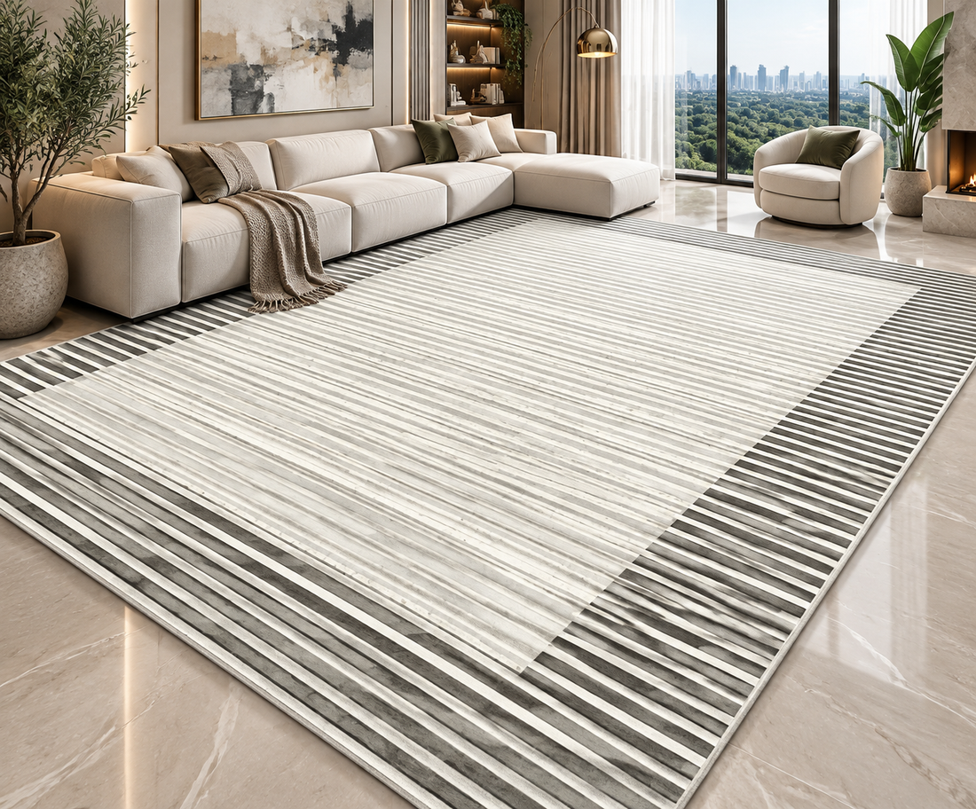 Modern Abstract Area Rug | Striped Wilton Carpet for Living Room, Bedroom & More