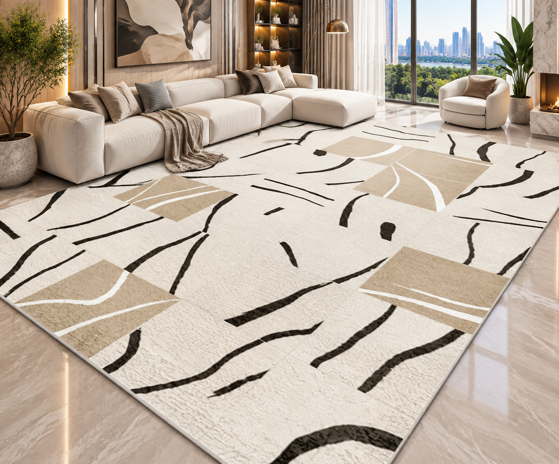 Modern Abstract Area Rug | Striped Wilton Carpet for Living Room, Bedroom & More