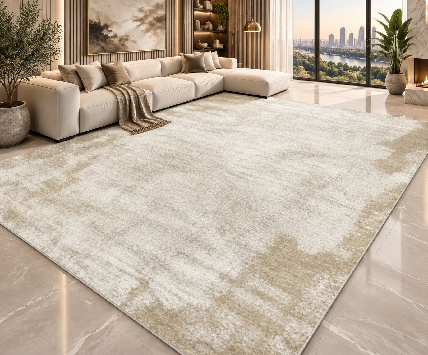 Modern Abstract Area Rug | Striped Wilton Carpet for Living Room, Bedroom & More