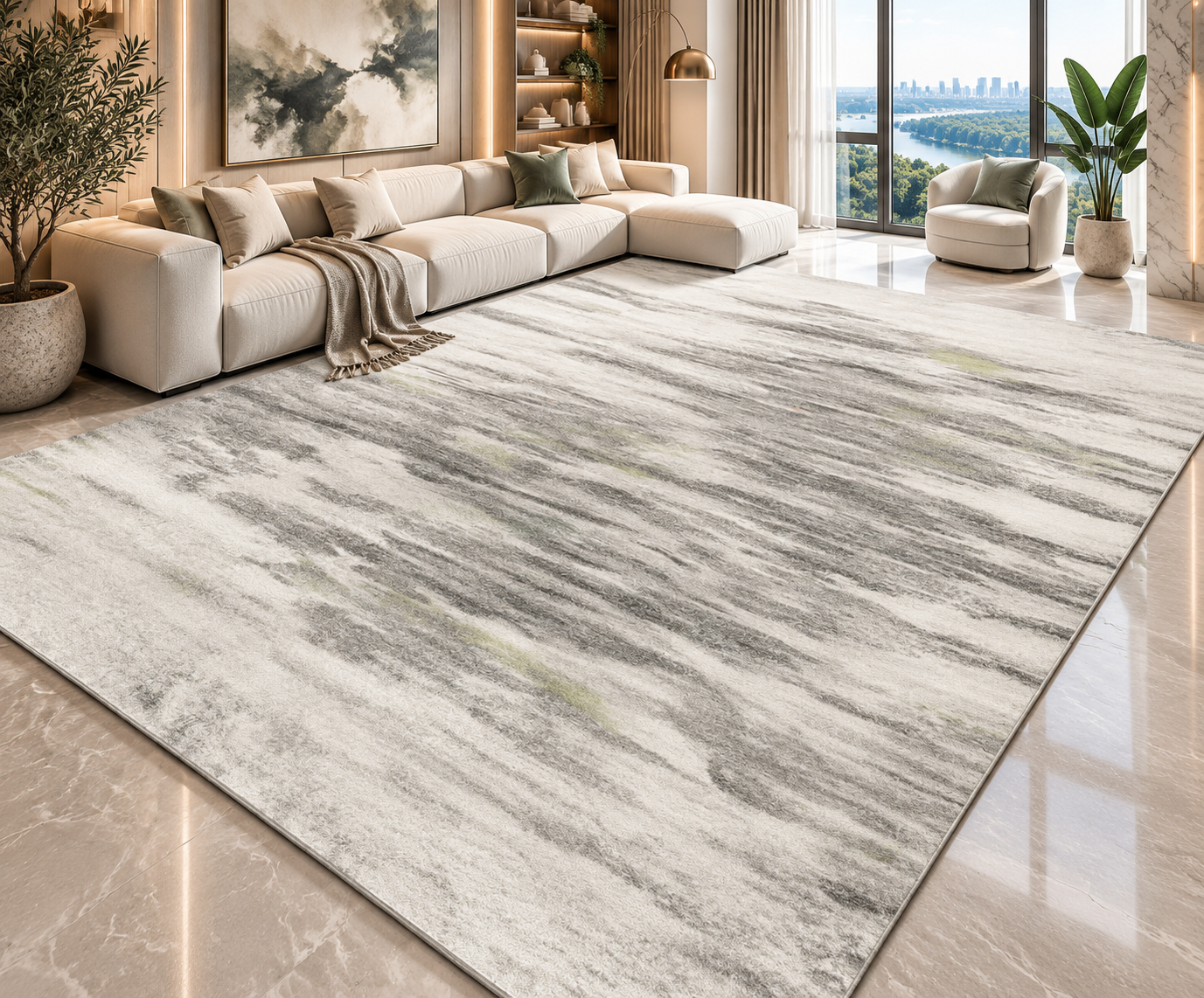 Modern Abstract Area Rug | Striped Wilton Carpet for Living Room, Bedroom & More