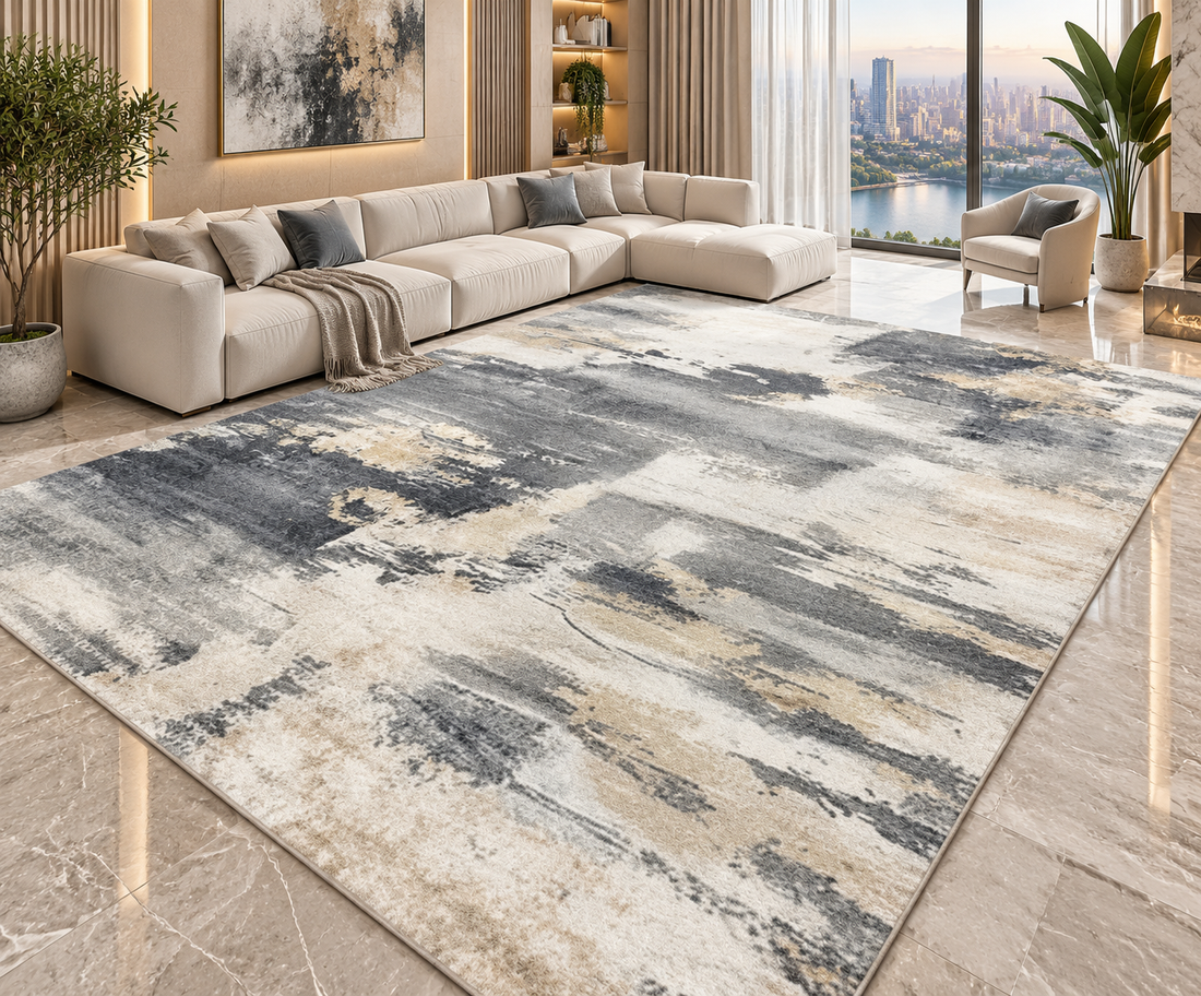 Modern Abstract Area Rug | Striped Wilton Carpet for Living Room, Bedroom & More
