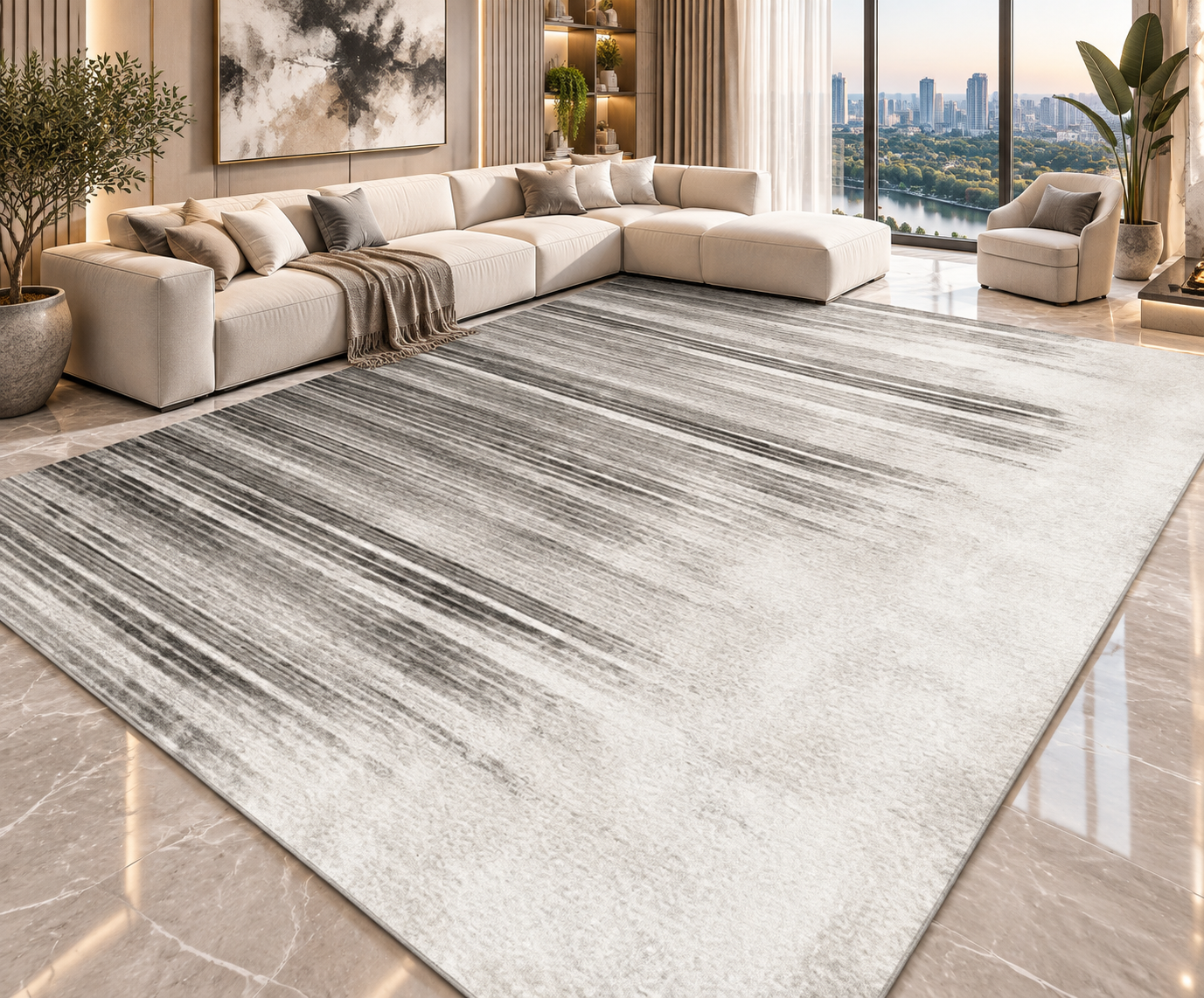 Modern Abstract Area Rug | Striped Wilton Carpet for Living Room, Bedroom & More