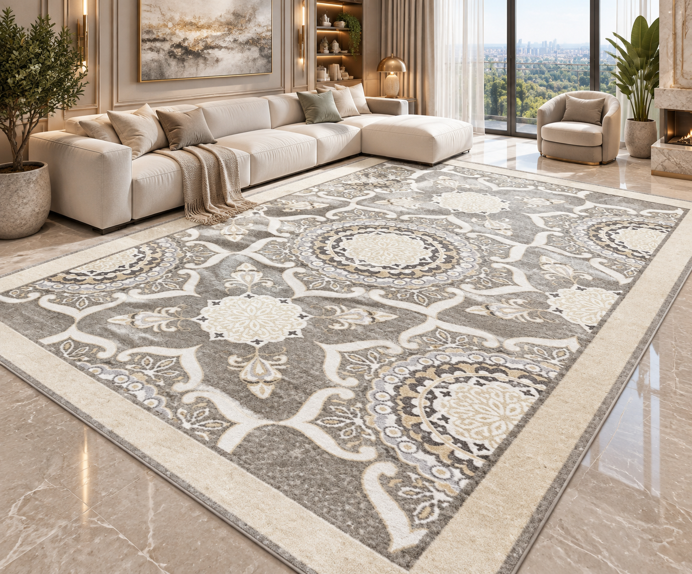 Modern Abstract Area Rug | Striped Wilton Carpet for Living Room, Bedroom & More