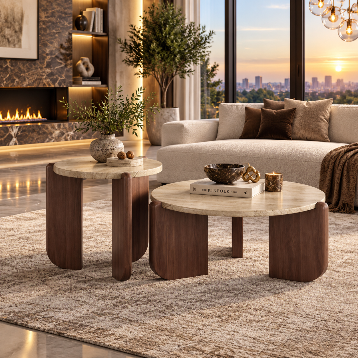Wabi-Sabi Round Travertine-Style Coffee Table