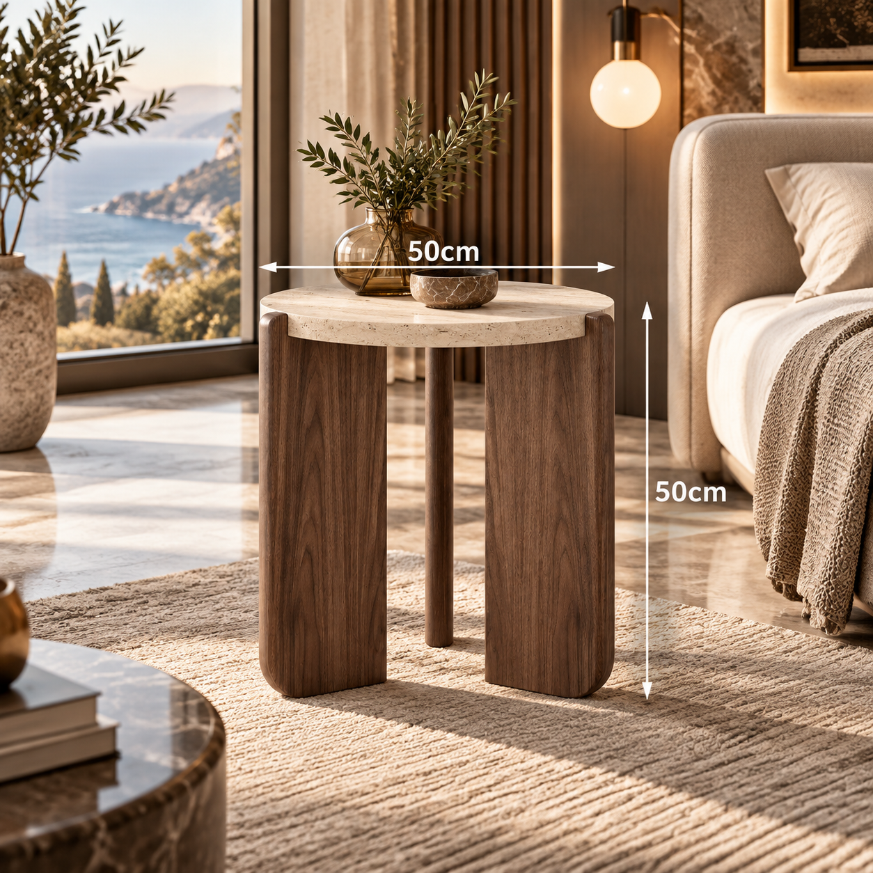 Wabi-Sabi Round Travertine-Style Coffee Table