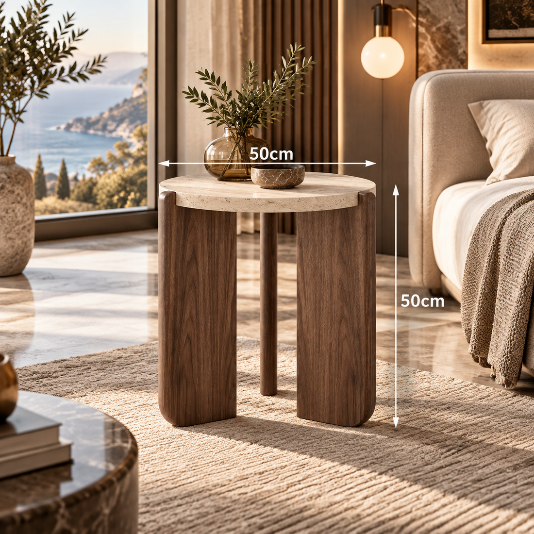 Wabi-Sabi Round Travertine-Style Coffee Table