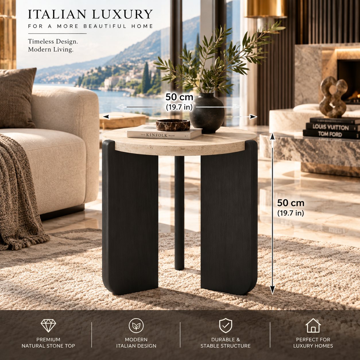 Wabi-Sabi Round Travertine-Style Coffee Table
