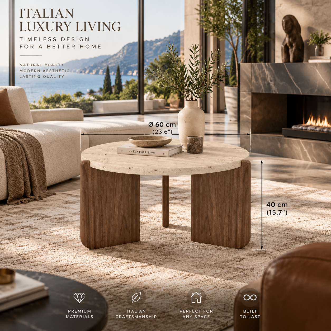 Wabi-Sabi Round Travertine-Style Coffee Table