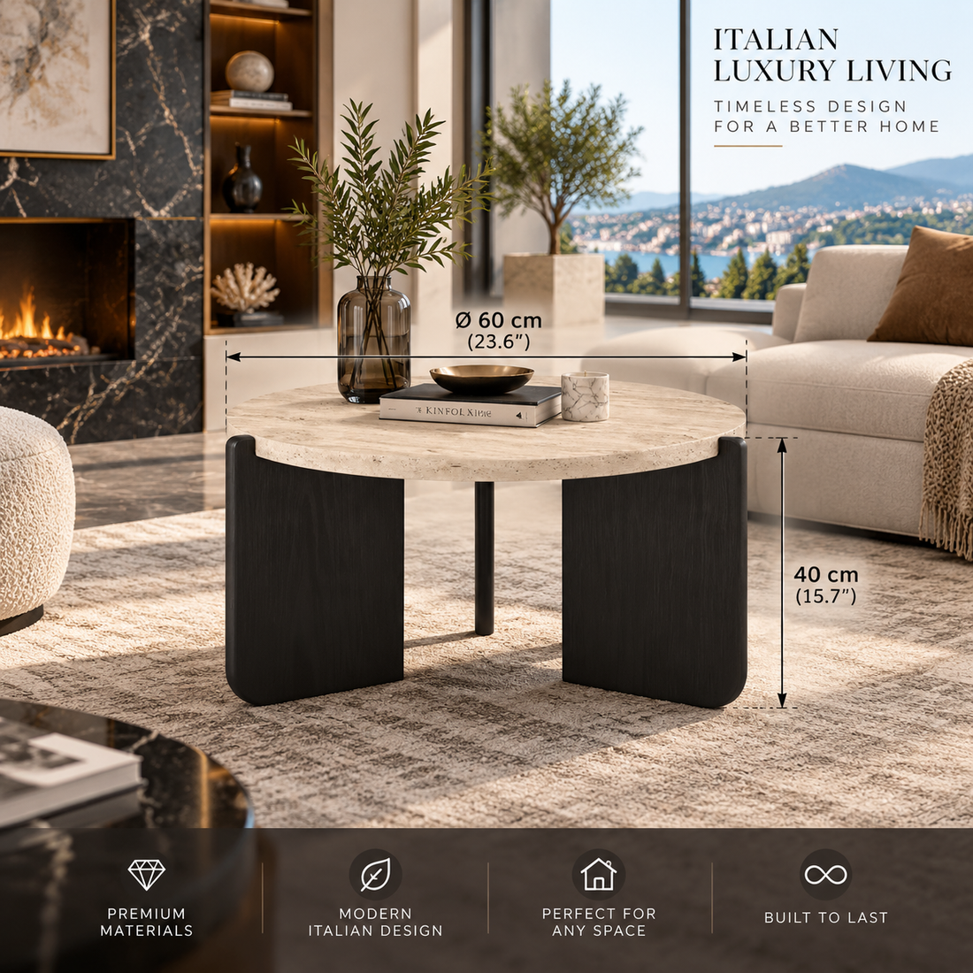 Wabi-Sabi Round Travertine-Style Coffee Table