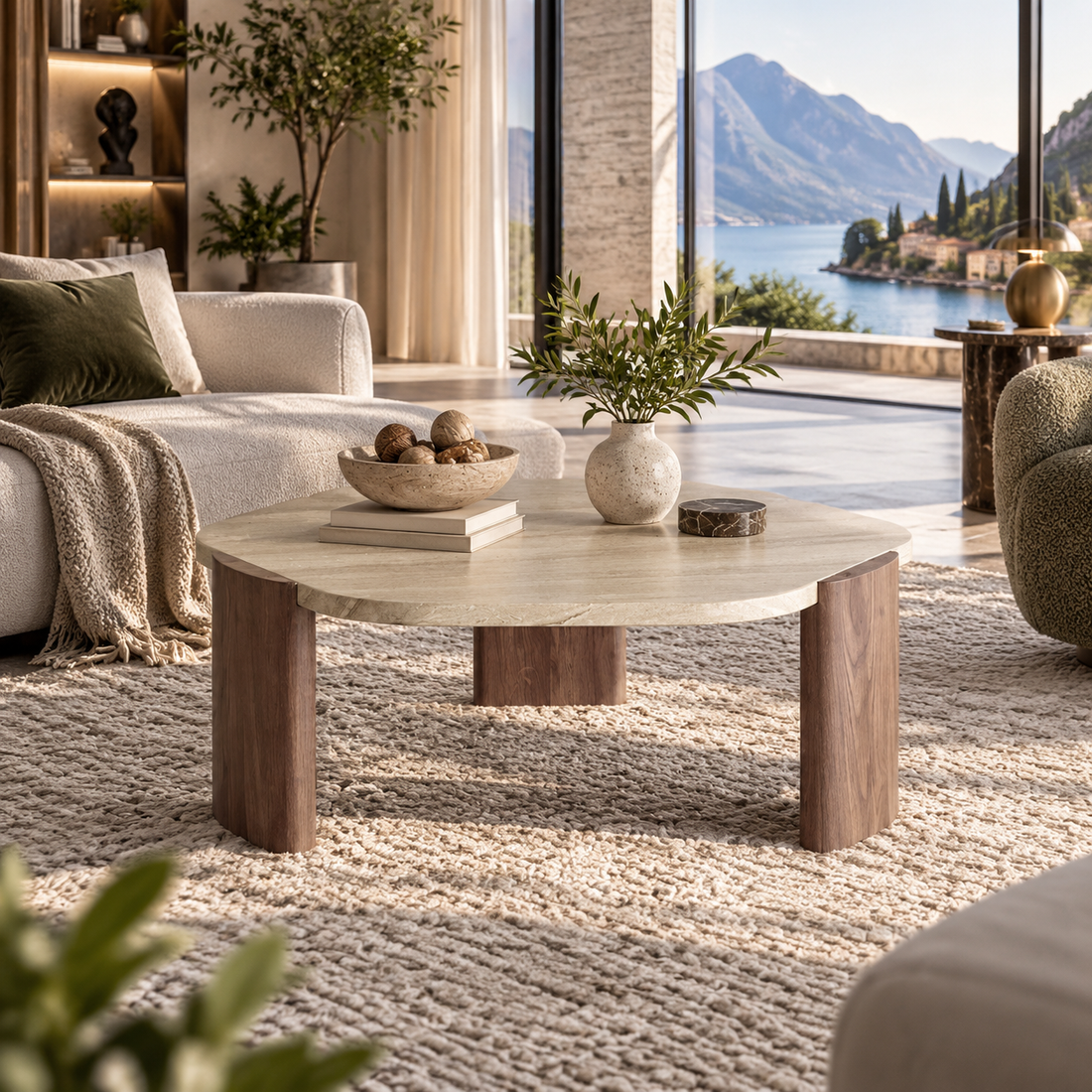 Wabi-Sabi Round Travertine-Style Coffee Table