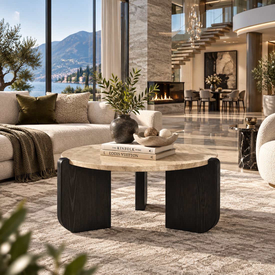 Wabi-Sabi Round Travertine-Style Coffee Table