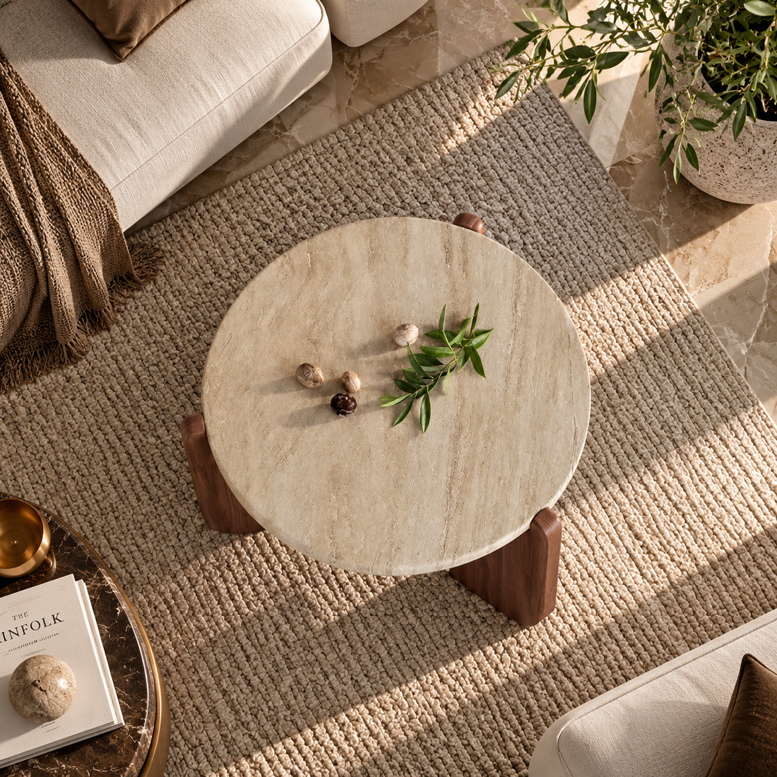 Wabi-Sabi Round Travertine-Style Coffee Table