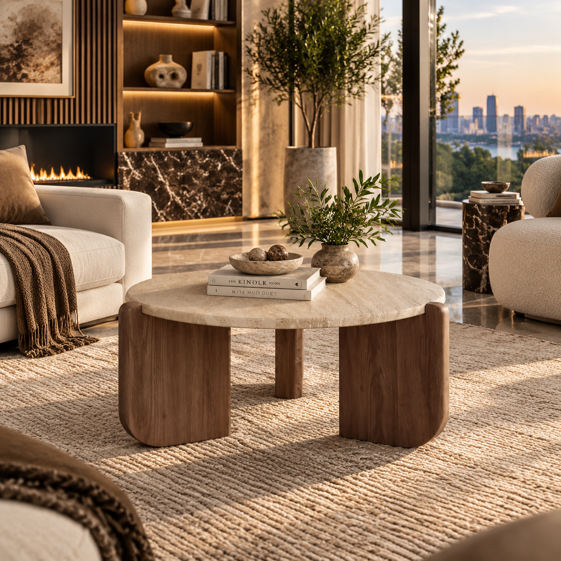 Wabi-Sabi Round Travertine-Style Coffee Table