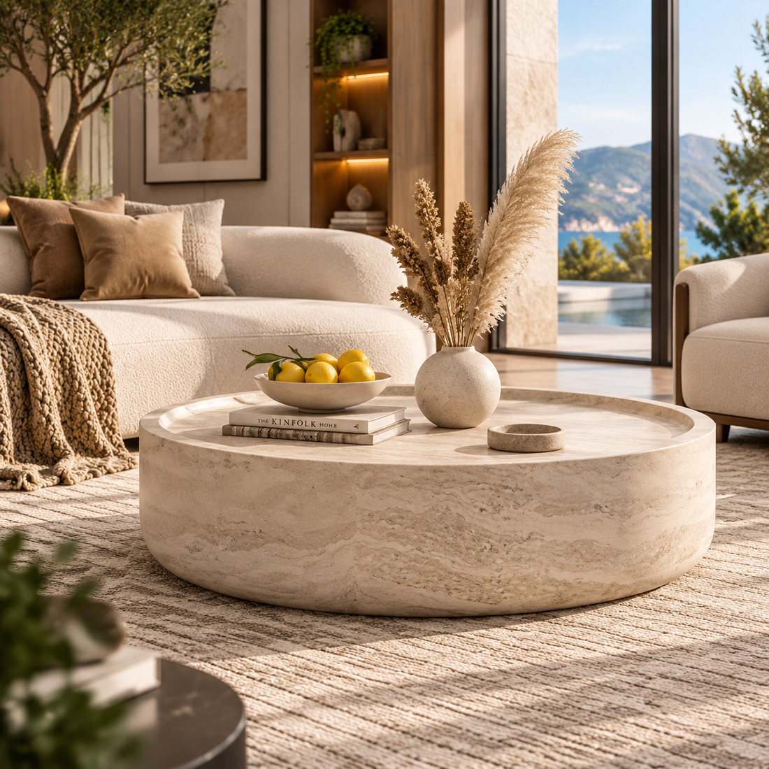 Modern Round Marble-Style Side Table
