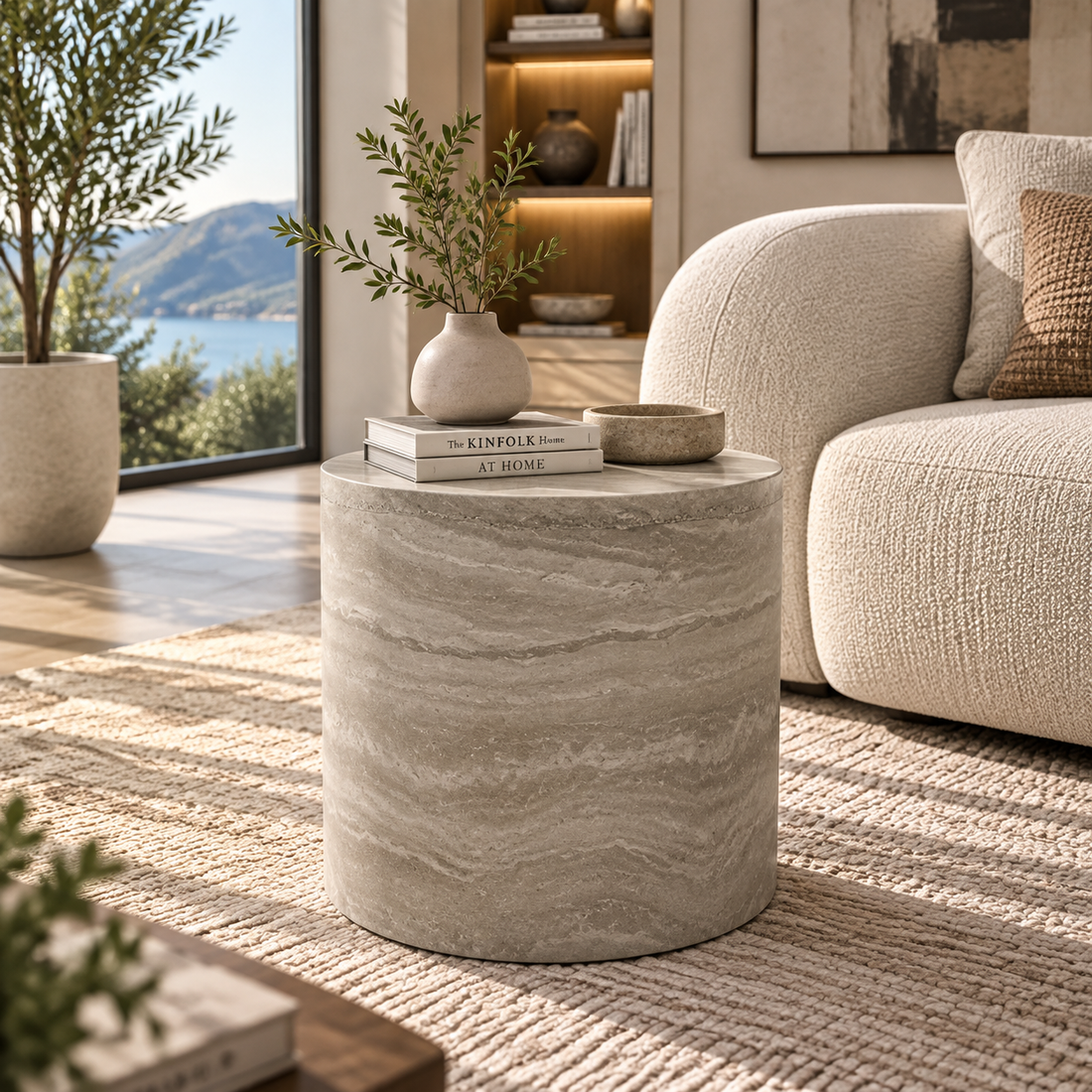 Modern Round Marble-Style Side Table
