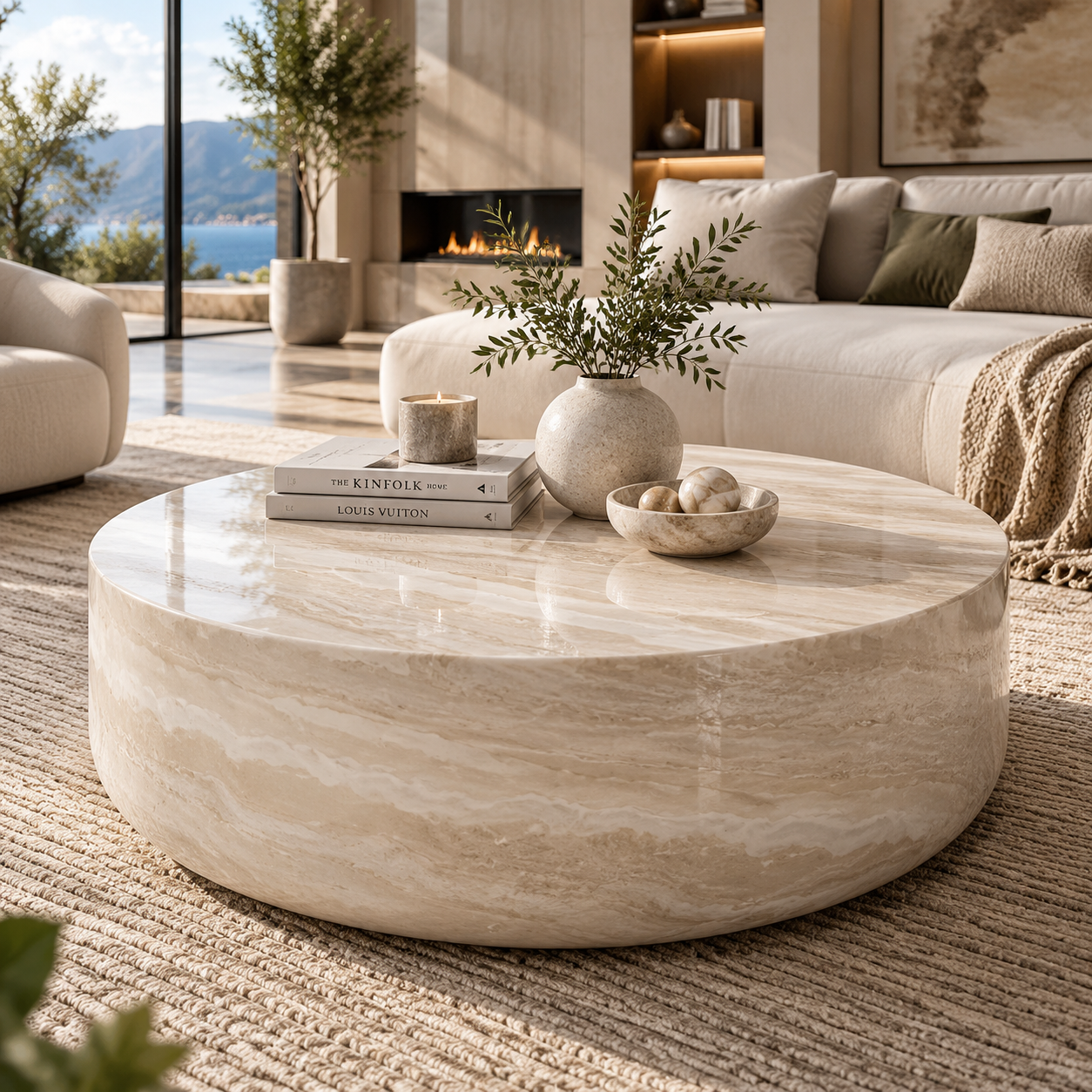 Modern Round Marble-Style Side Table