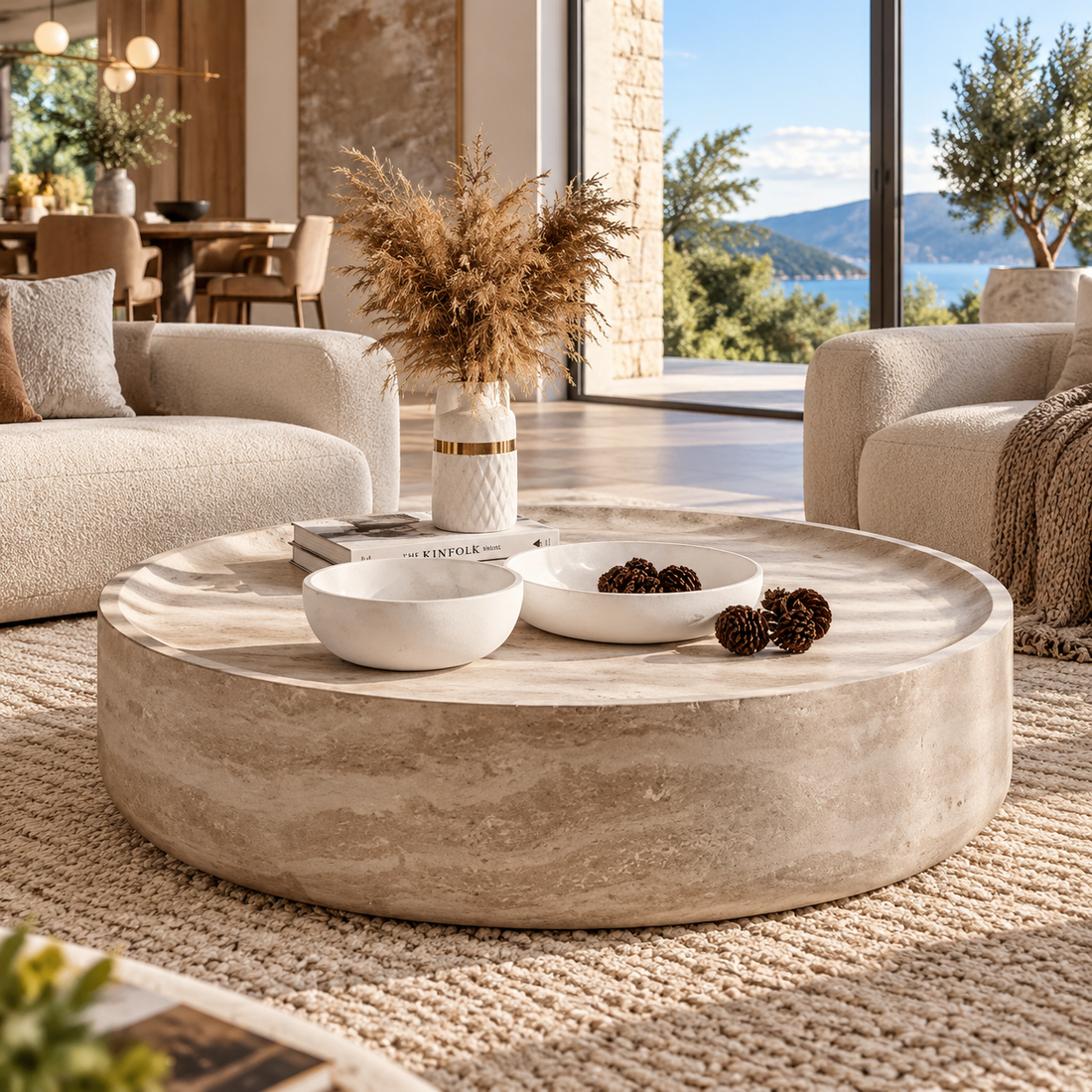 Modern Round Marble-Style Side Table