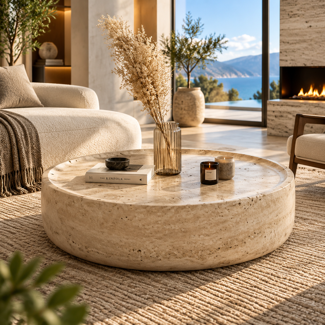 Modern Round Marble-Style Side Table