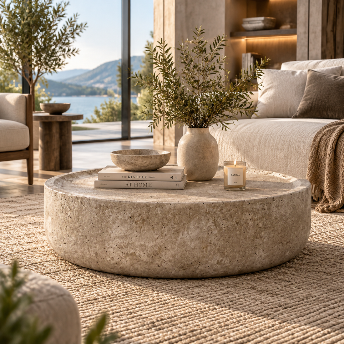 Modern Round Marble-Style Side Table