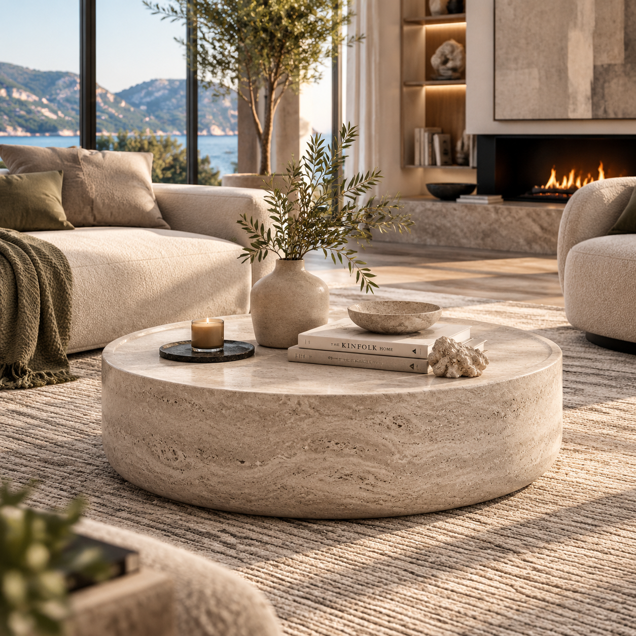 Modern Round Marble-Style Side Table