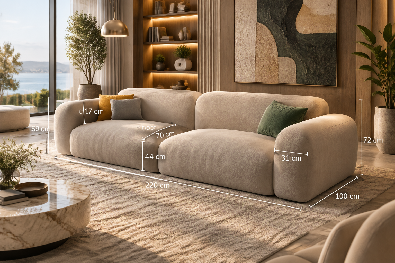 Luxury Velvet L-Shaped Sectional Sofa