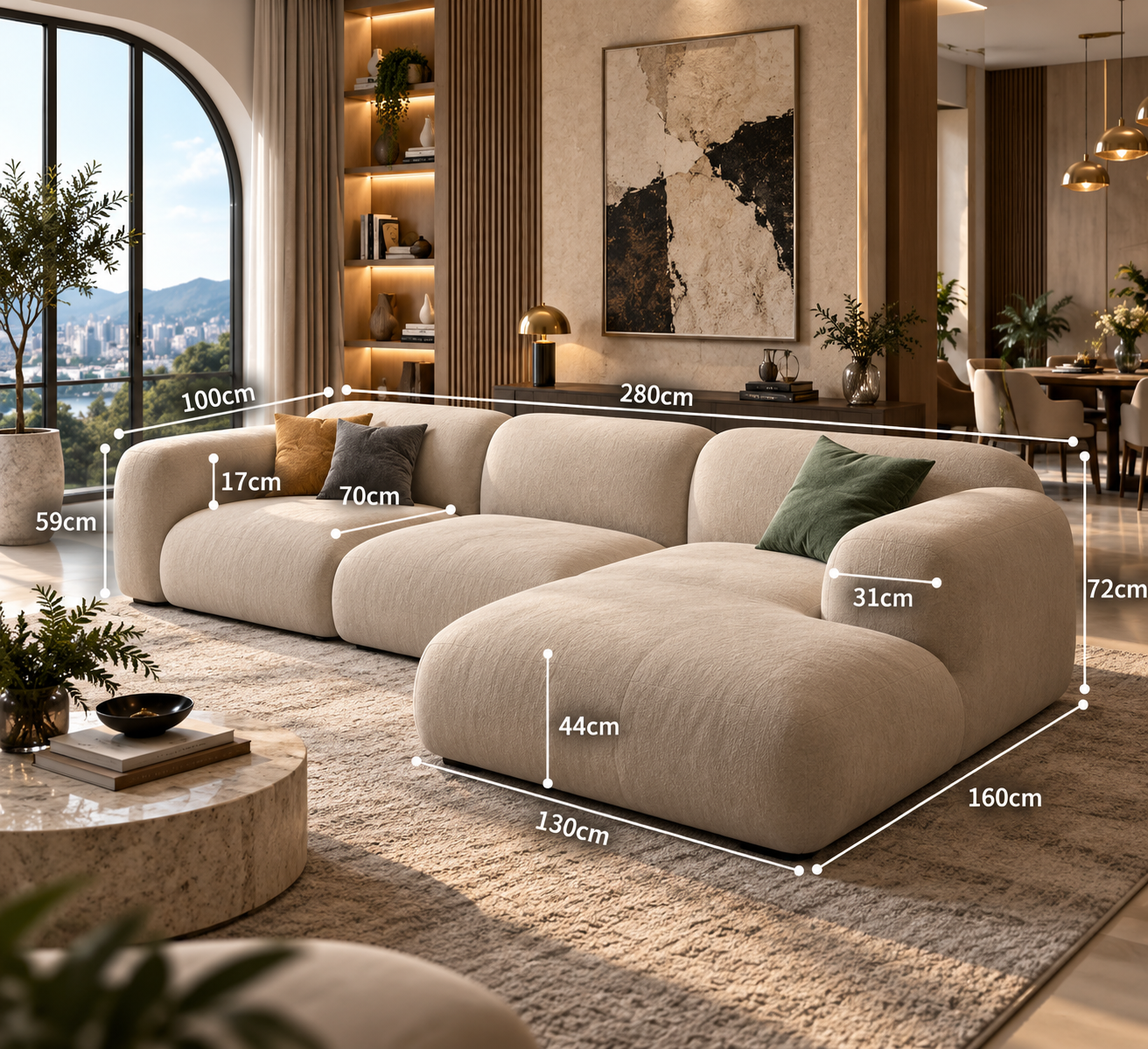 Luxury Velvet L-Shaped Sectional Sofa