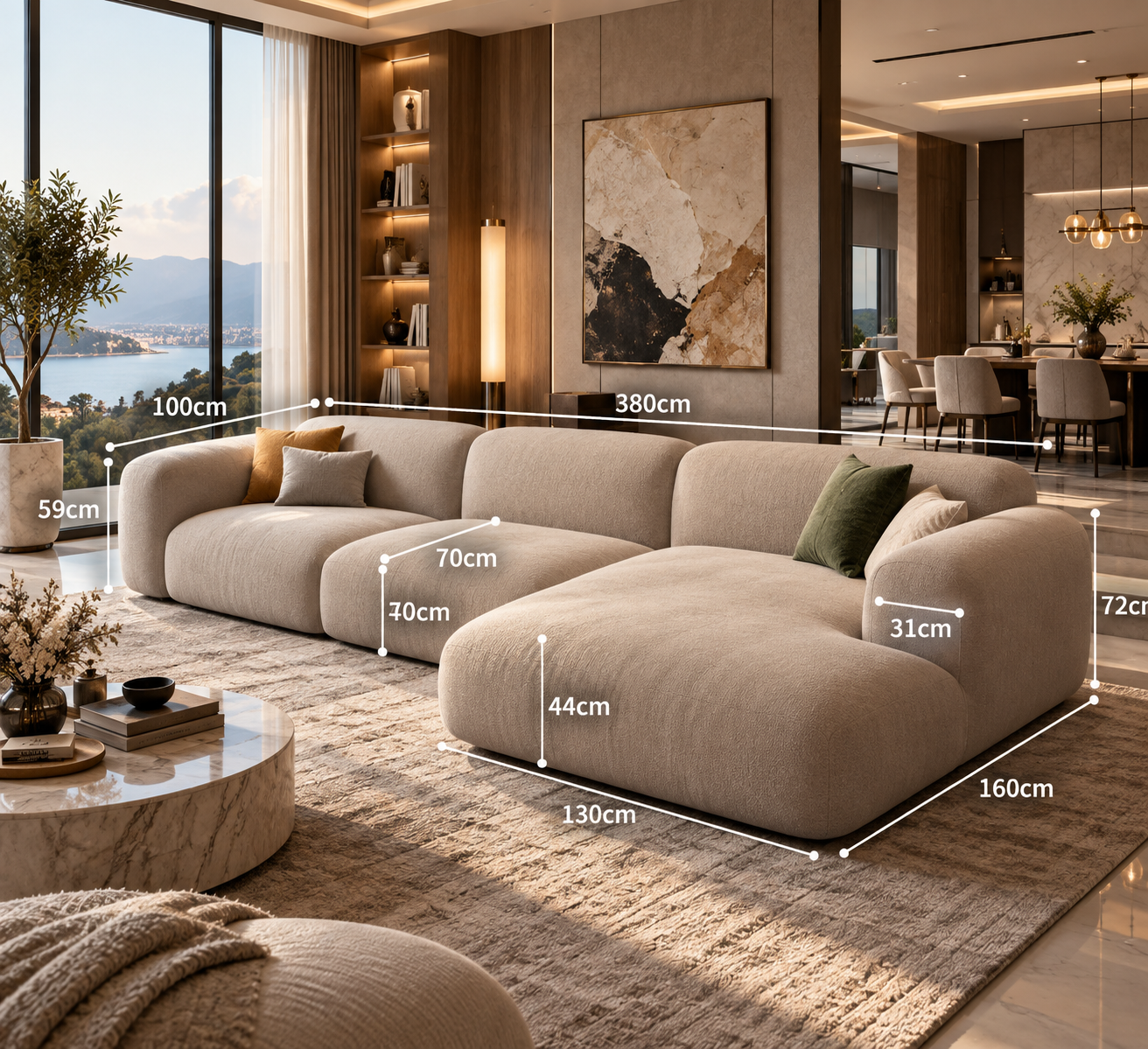 Luxury Velvet L-Shaped Sectional Sofa