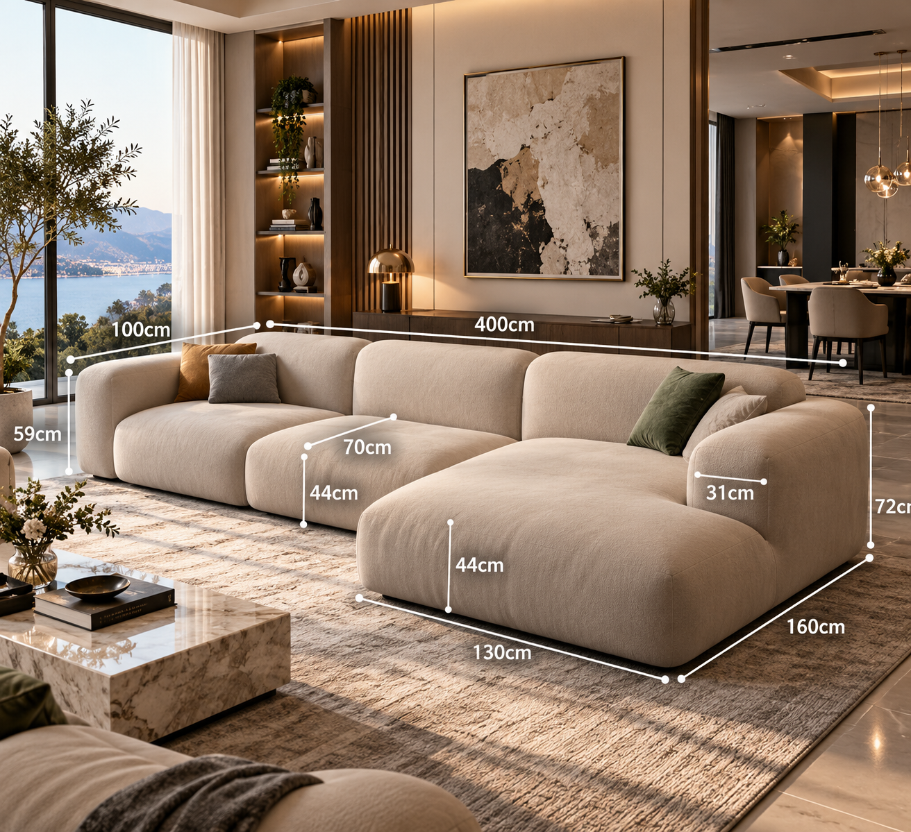 Luxury Velvet L-Shaped Sectional Sofa