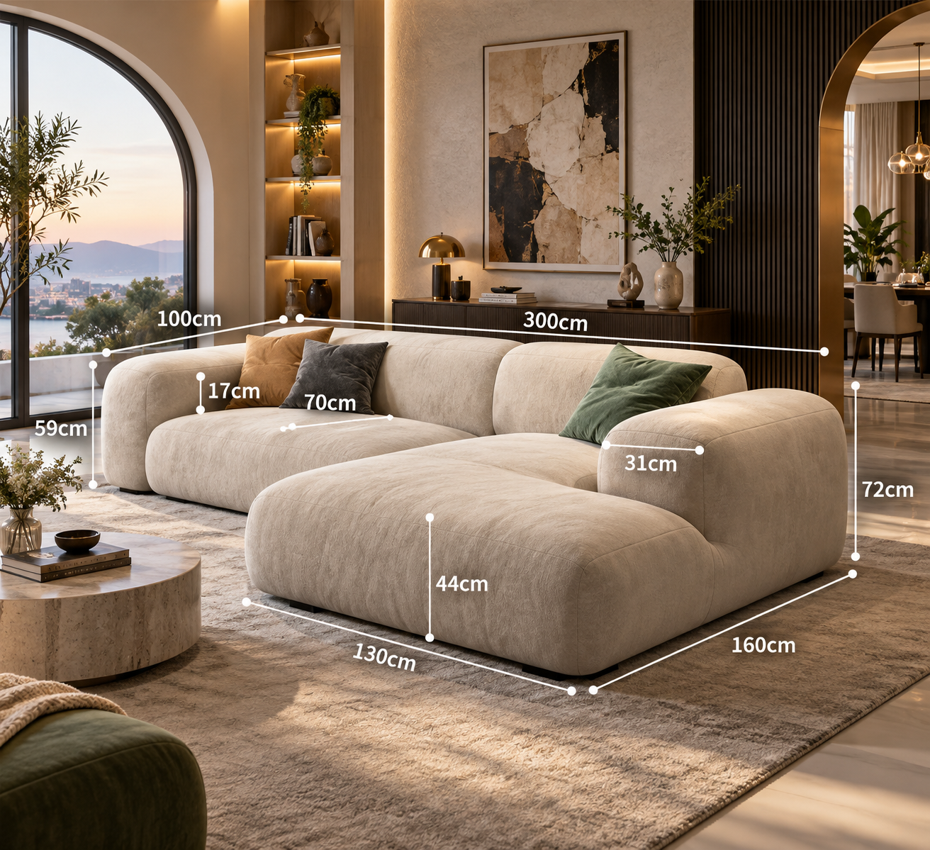 Luxury Velvet L-Shaped Sectional Sofa