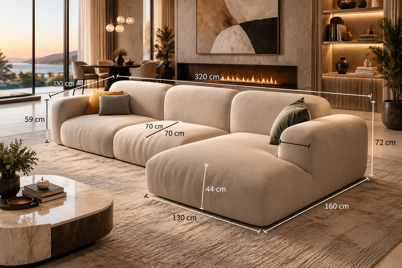 Luxury Velvet L-Shaped Sectional Sofa