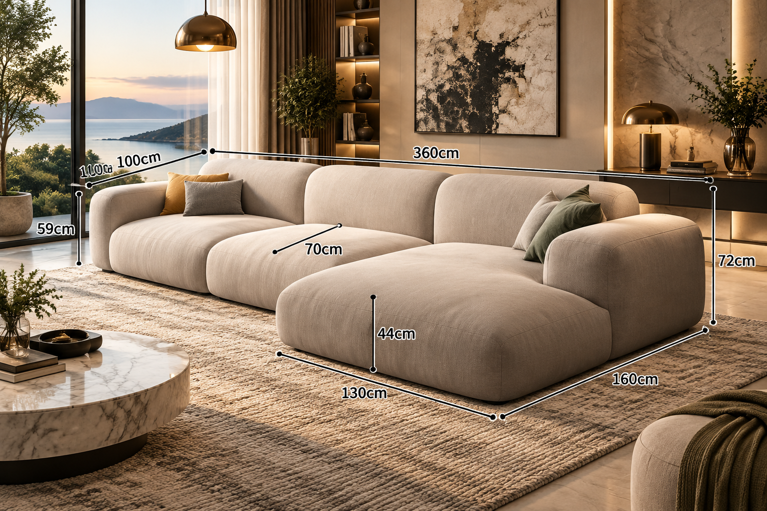 Luxury Velvet L-Shaped Sectional Sofa